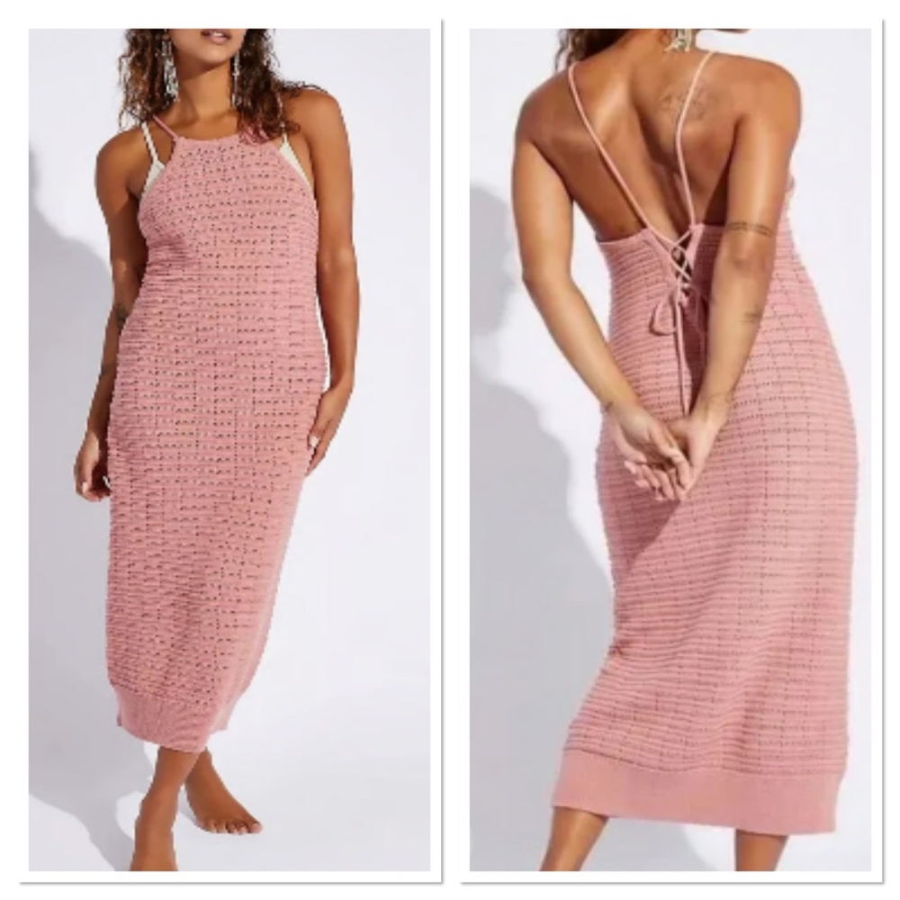 Free People Pink Crochet Midi Dress